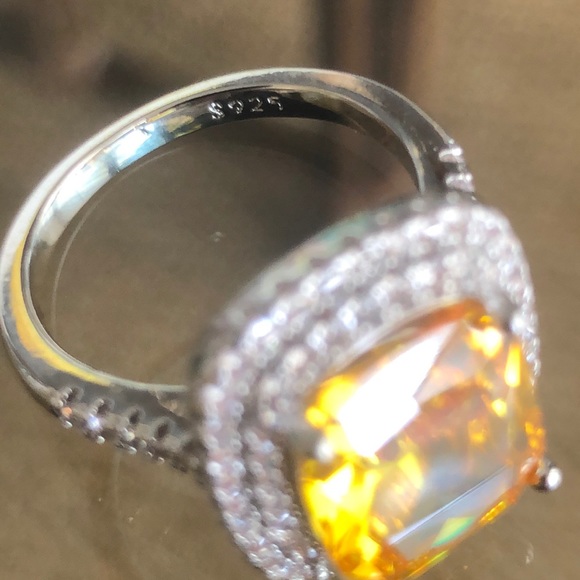 925 Sterling Silver Citrine Yellow Statement Ring - Picture 6 of 9